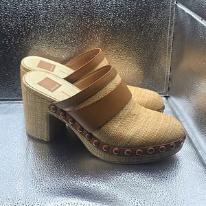 Dolce vita platform 3.7 inch heel Raffia+Leather size 10 warm light brown med